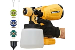 Nichilas Cordless Paint Sprayer Compatible with DEWALT 20V MAX Battery, HVLP 1000ML Spary Paint Gun with 3 Patterns, 4 Size Copper Nozzles (Battery NOT Include)