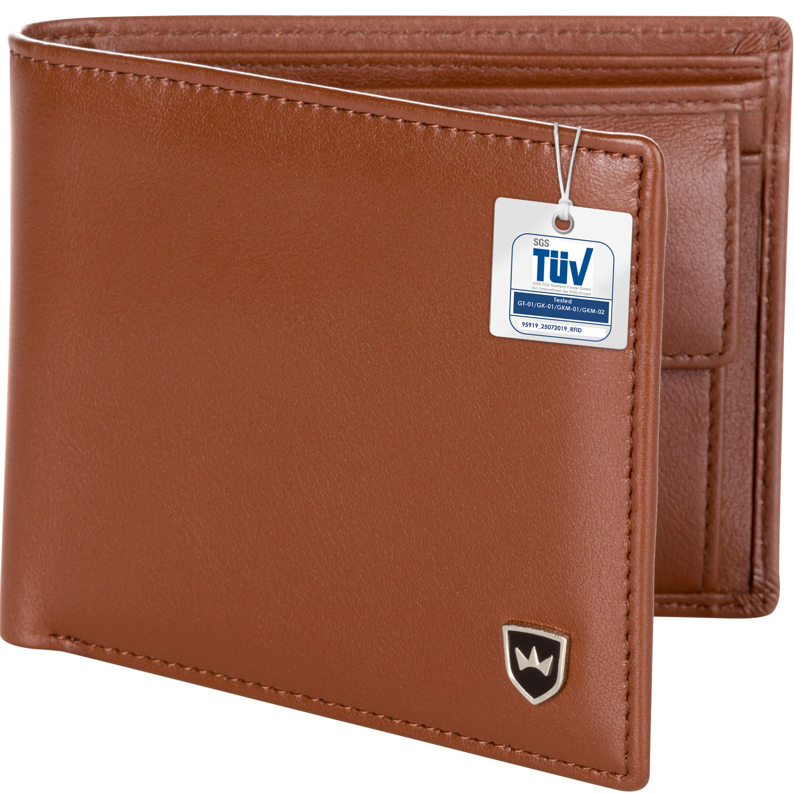 Kronenschein® Men's Leather Wallet with RFID Protection, Genuine Leather, Light Brown, Classic
