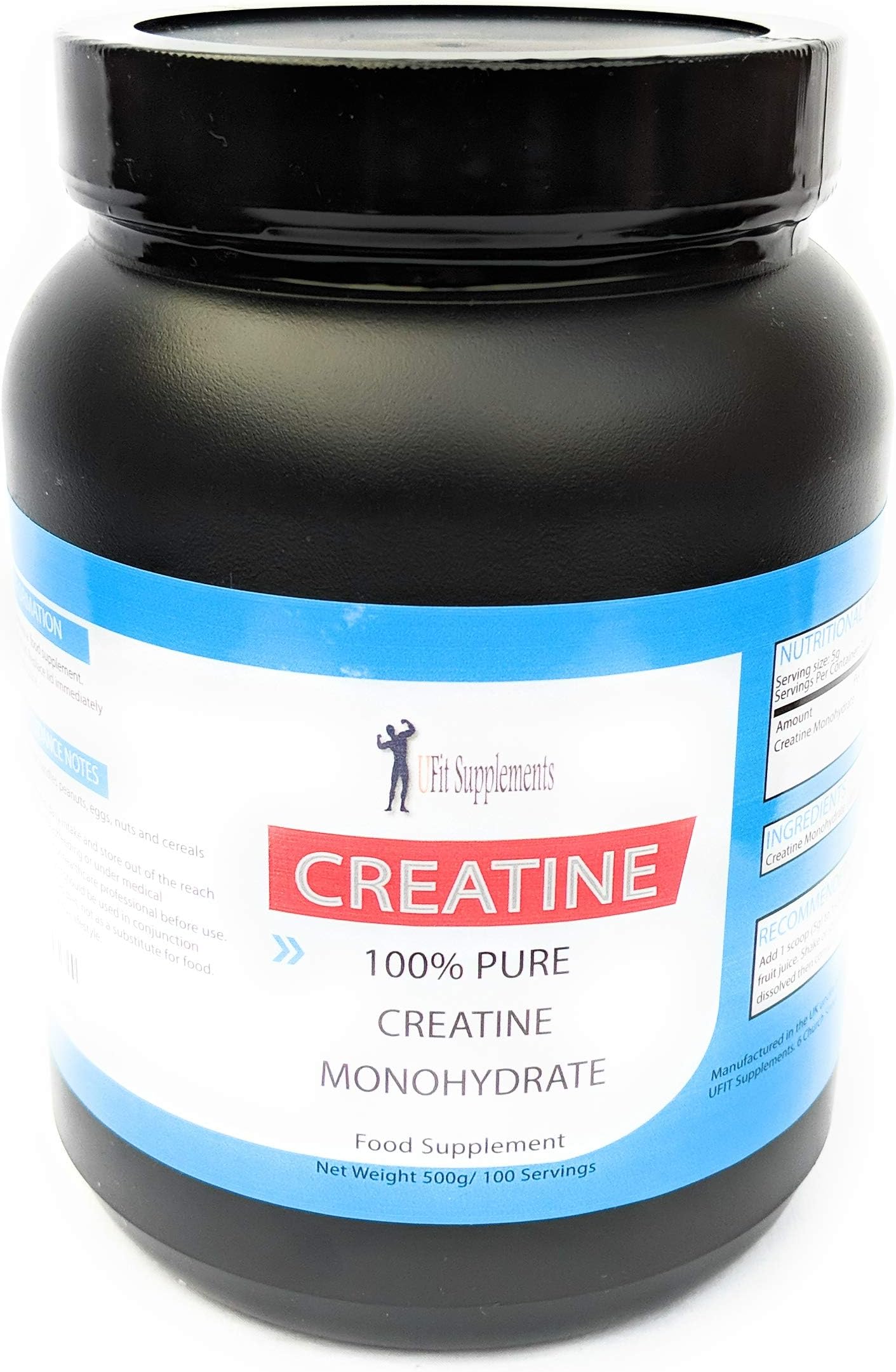 Creatine Monohydrate Powder 500g, UFit Supplements, 100% Pure Premium-Quality creatine monohydrate, Made in The UK