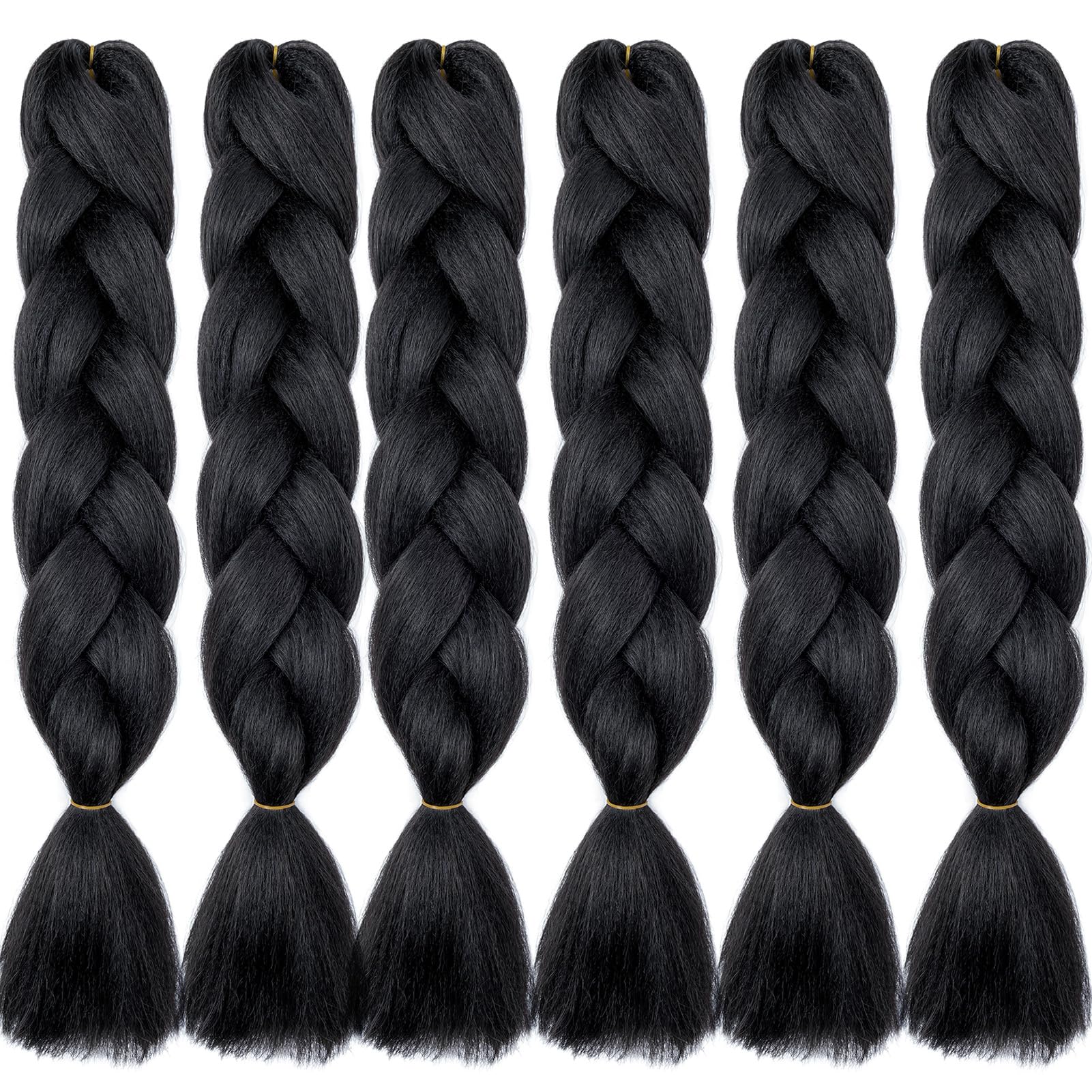 Cybelleza 24" Braiding Hair Extension Jumbo Braids Synthetic 6bundles 600g Crochet Hair Afro Box Braid Heat Resistent, Dark Black