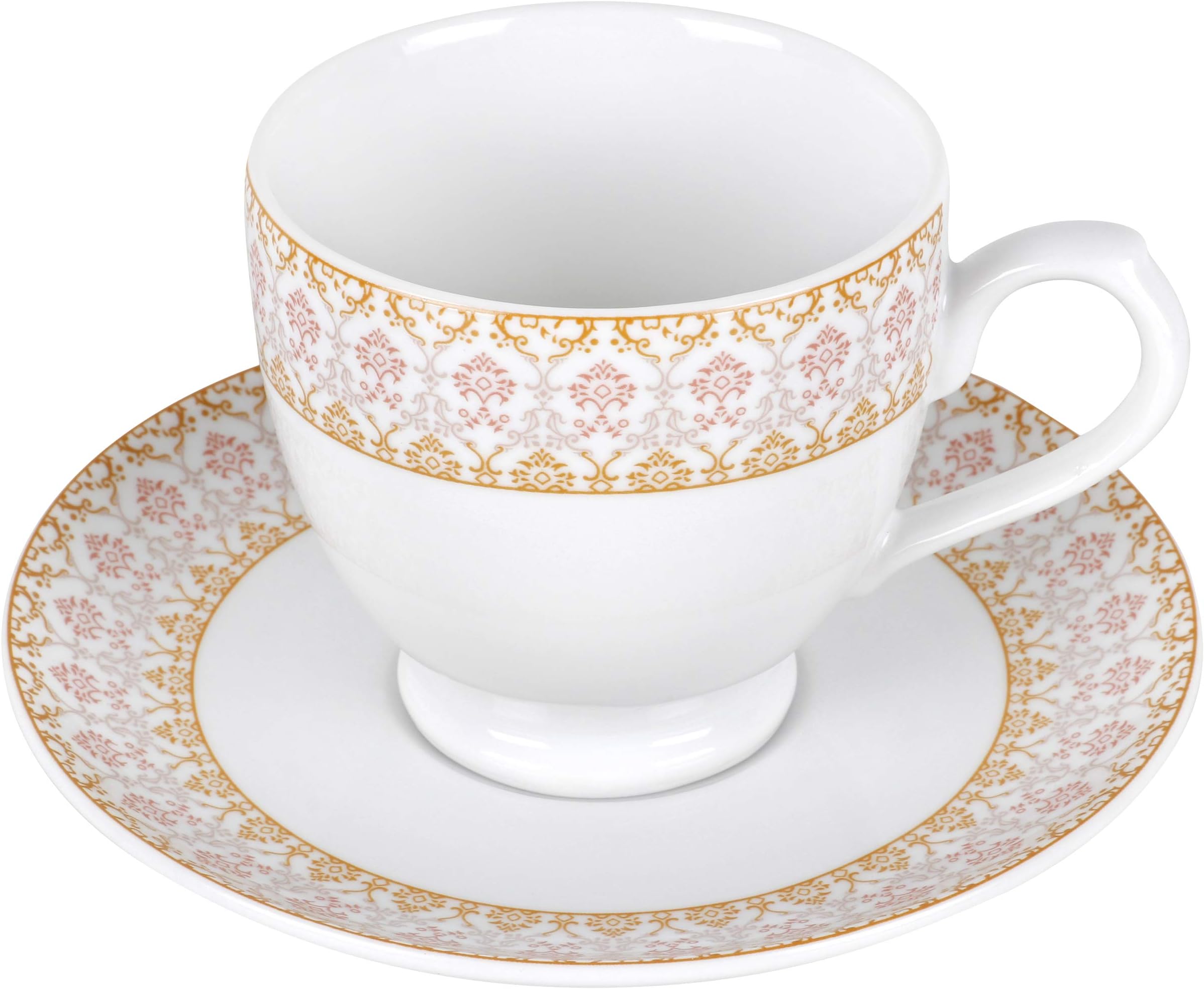 Hitkari Potteries White Porcelain Cup & Saucer Set with Gold Design Set of 6 12 Pieces for Tea/Coffee, Standard (HPC12-17317)