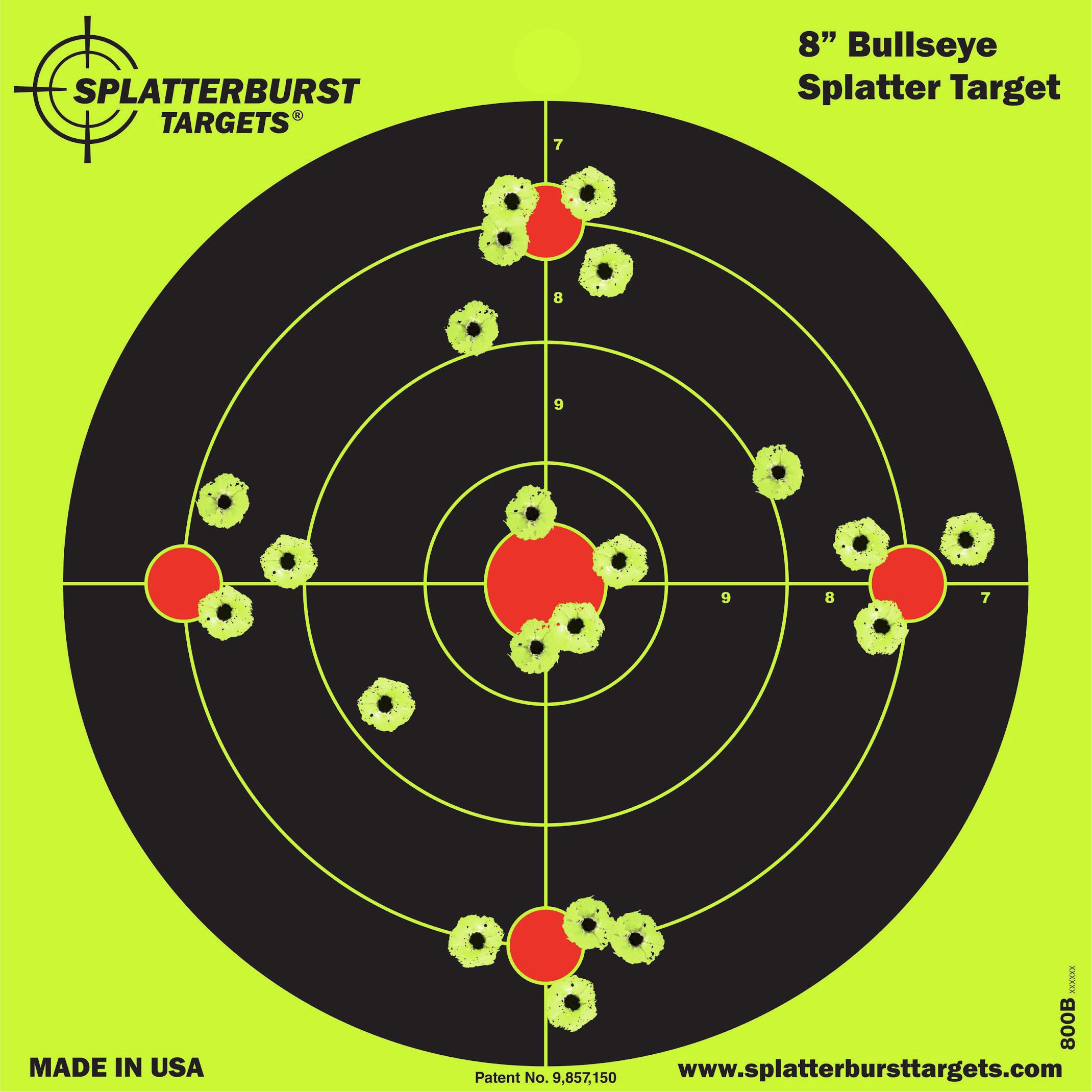 Splatterburst Targets - 8 inch Bullseye Reactive Shooting Targets - Shots Burst Bright Fluorescent Yellow Upon Impact - Rifle, Pistol, Airsoft, BB Gun, Pellet Gun, Air Rifle (25 Pack)