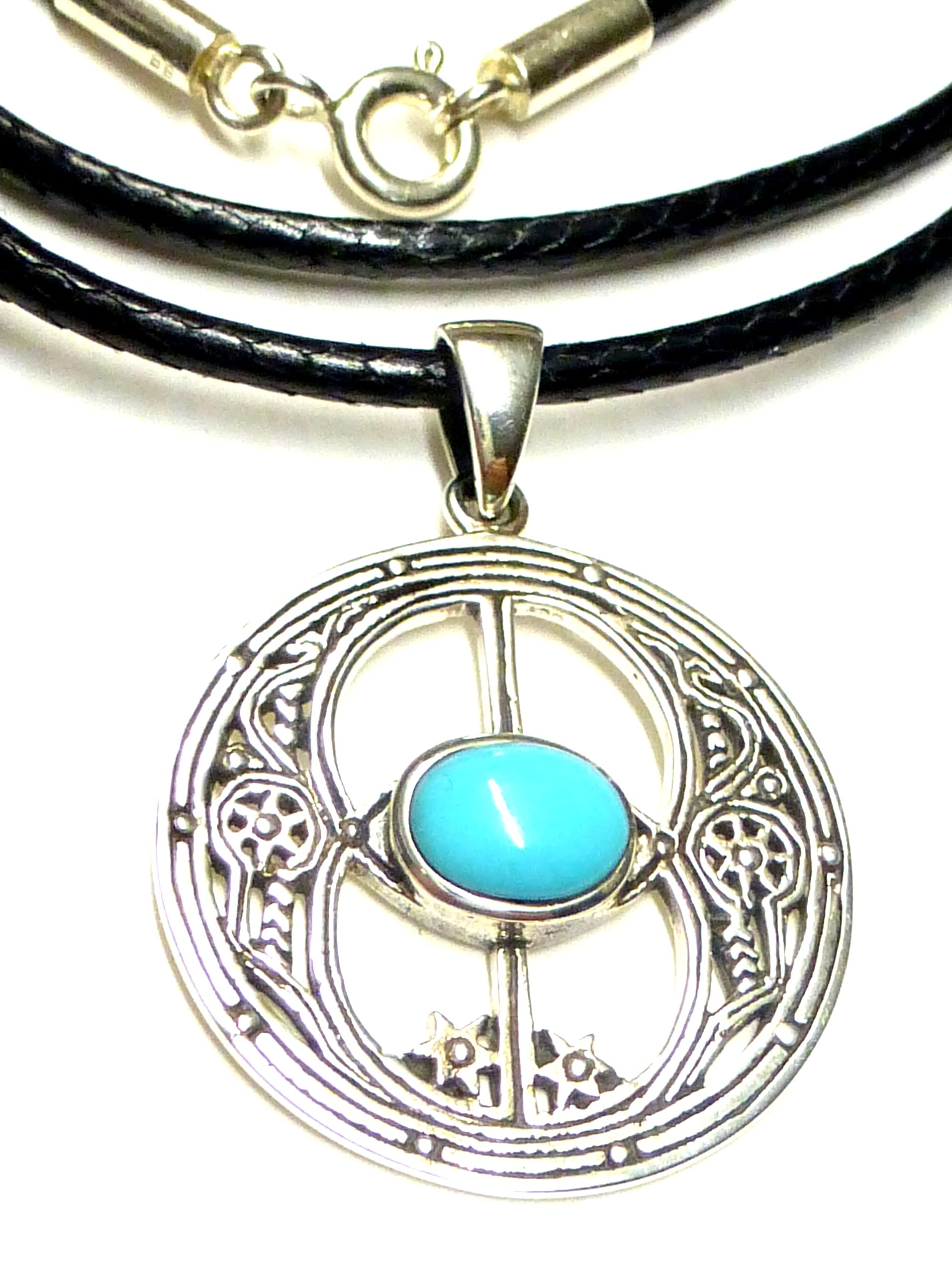 Silver Pendant with Avalon Design with Turquoise Stone Including Choker Made of Sterling Silver Protective Symbol Jewellery Women, Sterling Silver