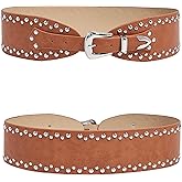 IZUS Women Country Belt Retro Cowgirl Waist Strap with Western Buckle 3.15in Wide Faux Leather Belts for Coat/Dress