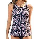 ANFILIA Tankini Tops for Women Swimwear Top Only Swim Tank Tops Modest Bathing Suit Top