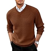 Runcati Mens V Neck Sweater Casual Waffle Knitted Pullover Slim Fit Fall Winter Basic Warm Sweaters