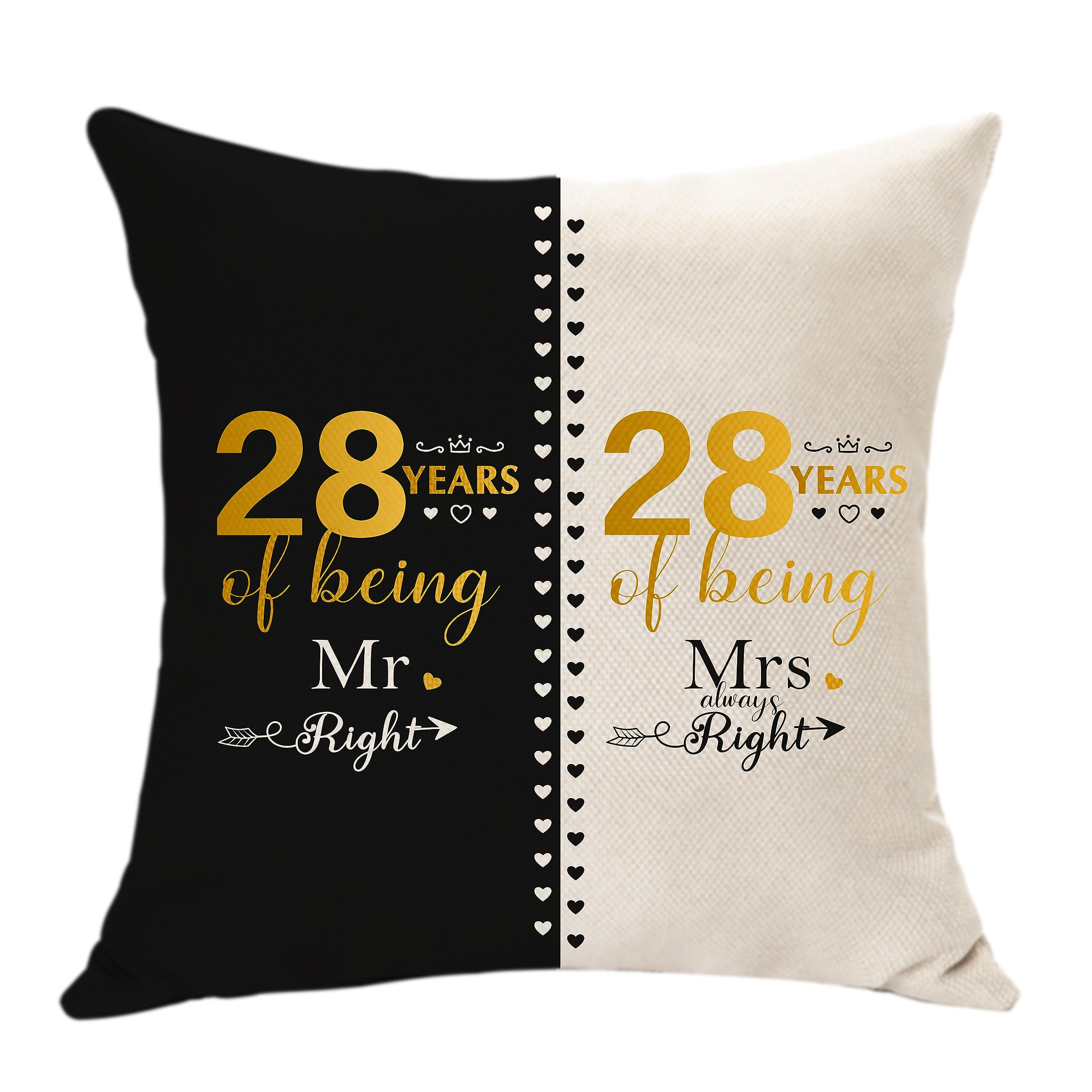 Hasodeo Mr. Right and Mrs. Always Right Gifts Anniversary Cushion Cover 28th Wedding Gifts for Couple Husband Wife 28 Years of Marriage Gifts for Her Him Dad Mum Wedding Anniversary Keepsake (28th)