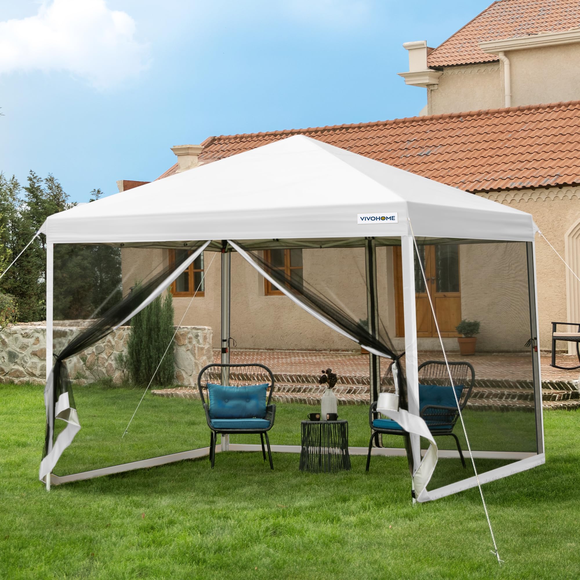 Photo 1 of VIVOHOME 10x10ft Easy Pop-Up Canopy, Outdoor Screen Tent with Mosquito Netting, 2 Zipper Doors, and Roller Bag for Yard Camping Picnic Party Events, White