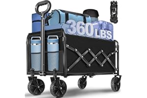 TOKXTIK Wagons Carts Foldable, 360 Lbs with Adjustable Handle, Black Lightweight Portable, Collapsible Wagon for Beach Trip, Camping, Shopping, Sports, Travel, Picnic and Grocery (Dark Black)