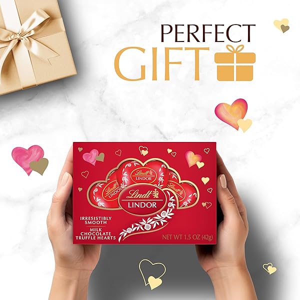 LINDT LINDOR VALENTINE’S MILK CHOCOLATE CANDY TRUFFLES HEART GIFT BOX, 1.5 OZ.