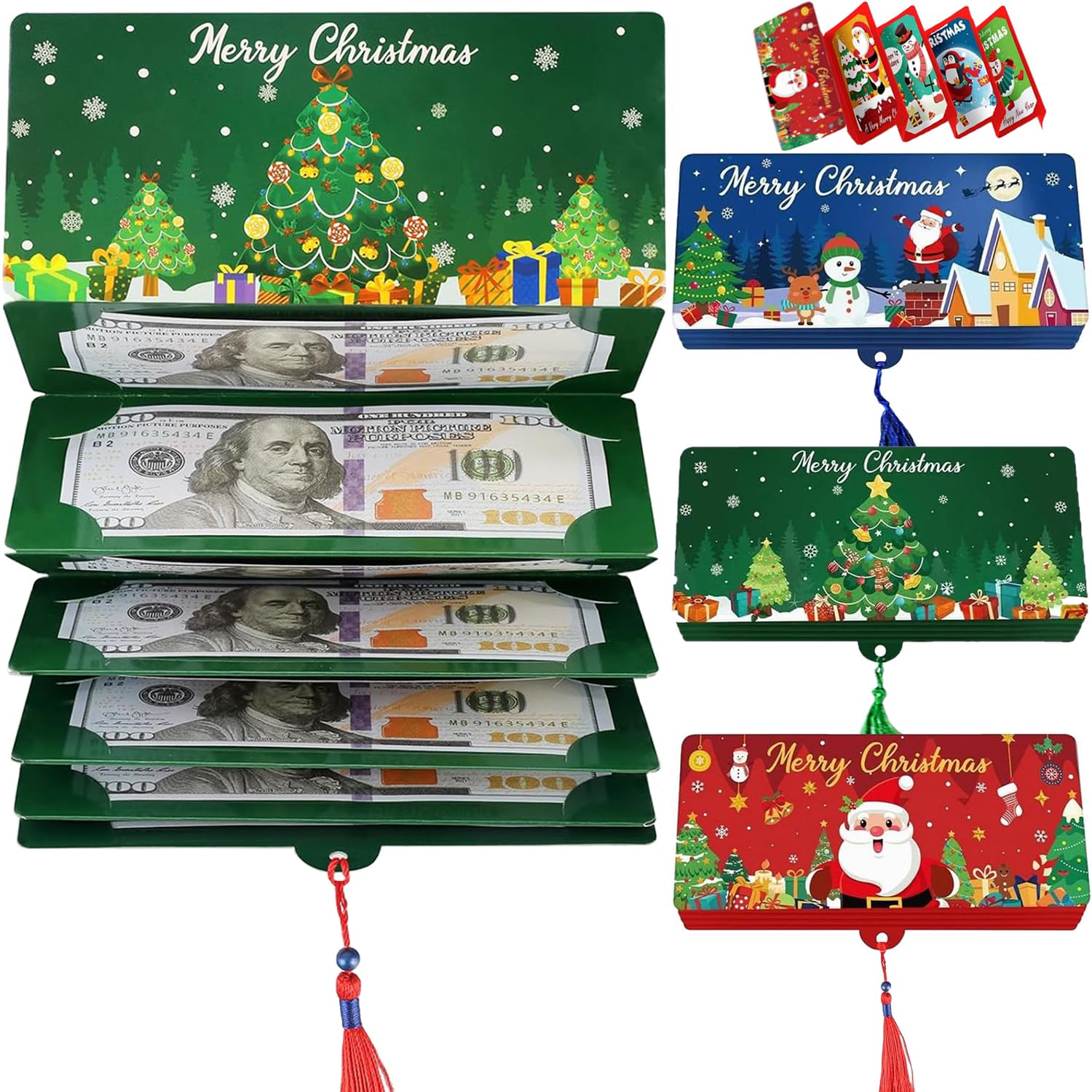 Photo 1 of 3PCS Christmas Cash Gift Envelopes, 10 Slots Surprise Christmas Xmas Gift Card Holder, for Cash Checks or Gift Cards Supplies (Red Blue and Green)