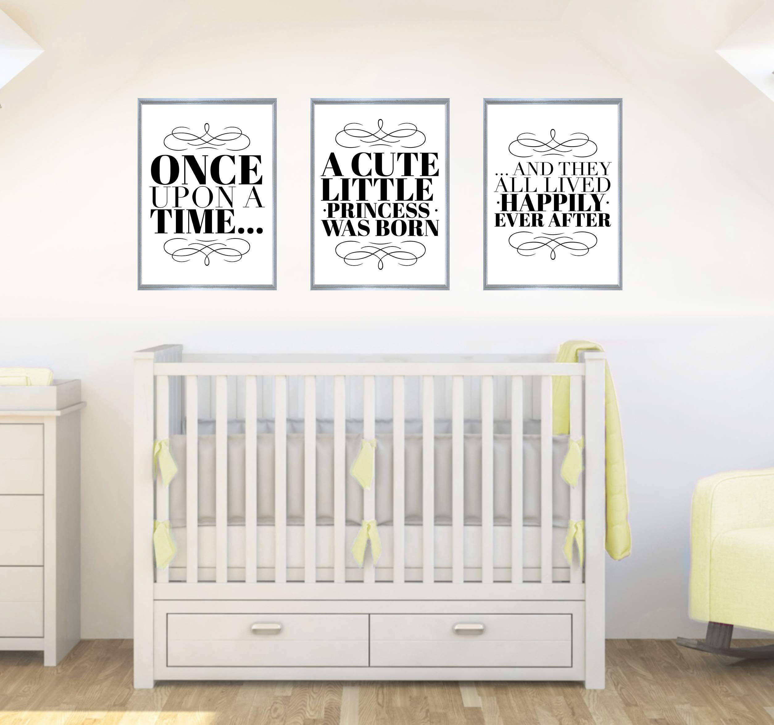 Once Upon A Time Set of 3 Quotes Baby Girls Nursery Decor Wall Art Poster Print - Size A2-420 x 594 mm