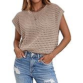 Zeagoo Womens Spring Summer Crochet Tops Cap Sleeve Sweater Vest Hollow Out Pullover Shirts Beach Vacation Clothes