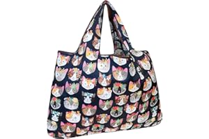 allydrew Large Foldable Tote Nylon Reusable Grocery Bag, Crazy Cats