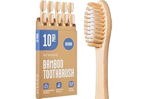 VIVAGO Bamboo Toothbrushes Medium Bristles 10 Pack - BPA Free Medium Bristles Toothbrushes for Adults - Eco-Friendly, Natural Wooden Toothbrush