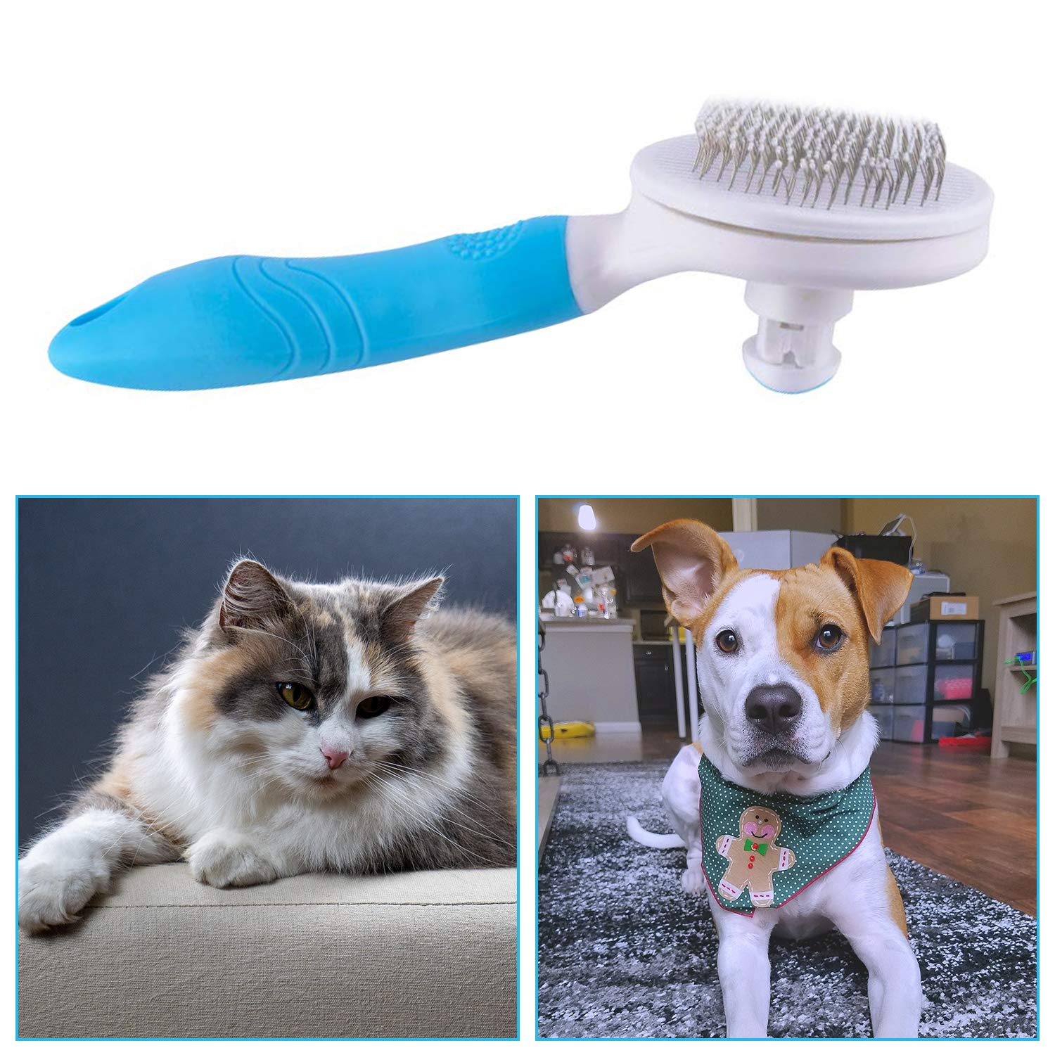 Cat Brush, Self Cleaning Slicker Brushes for Shedding and Grooming Removes Loose Undercoat, Mats and Tangled Hair Grooming Comb for Cats Dogs Brush Massage-Self Cleaning: Beauty