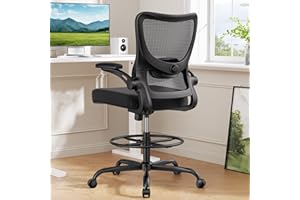 Marsail Drafting Chair, Tall Office Chair with 2D Lumbar Support, Standing Desk Chair with Padded Flip-Up Armrests & Adjustable Footrest Ring, Black
