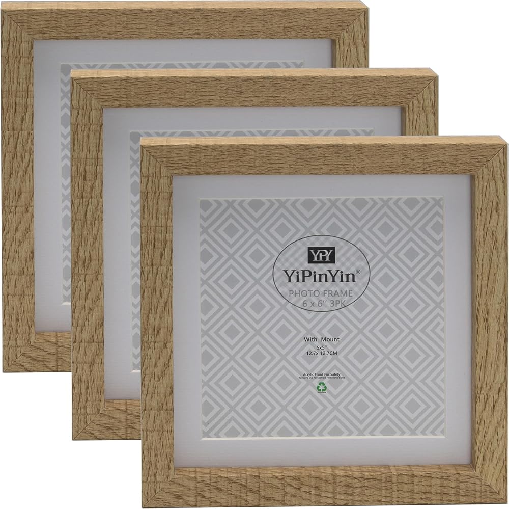 YiPinYin 6x6 Inch Square Photo Frame Set of 3 with Mount 5x5 Inch