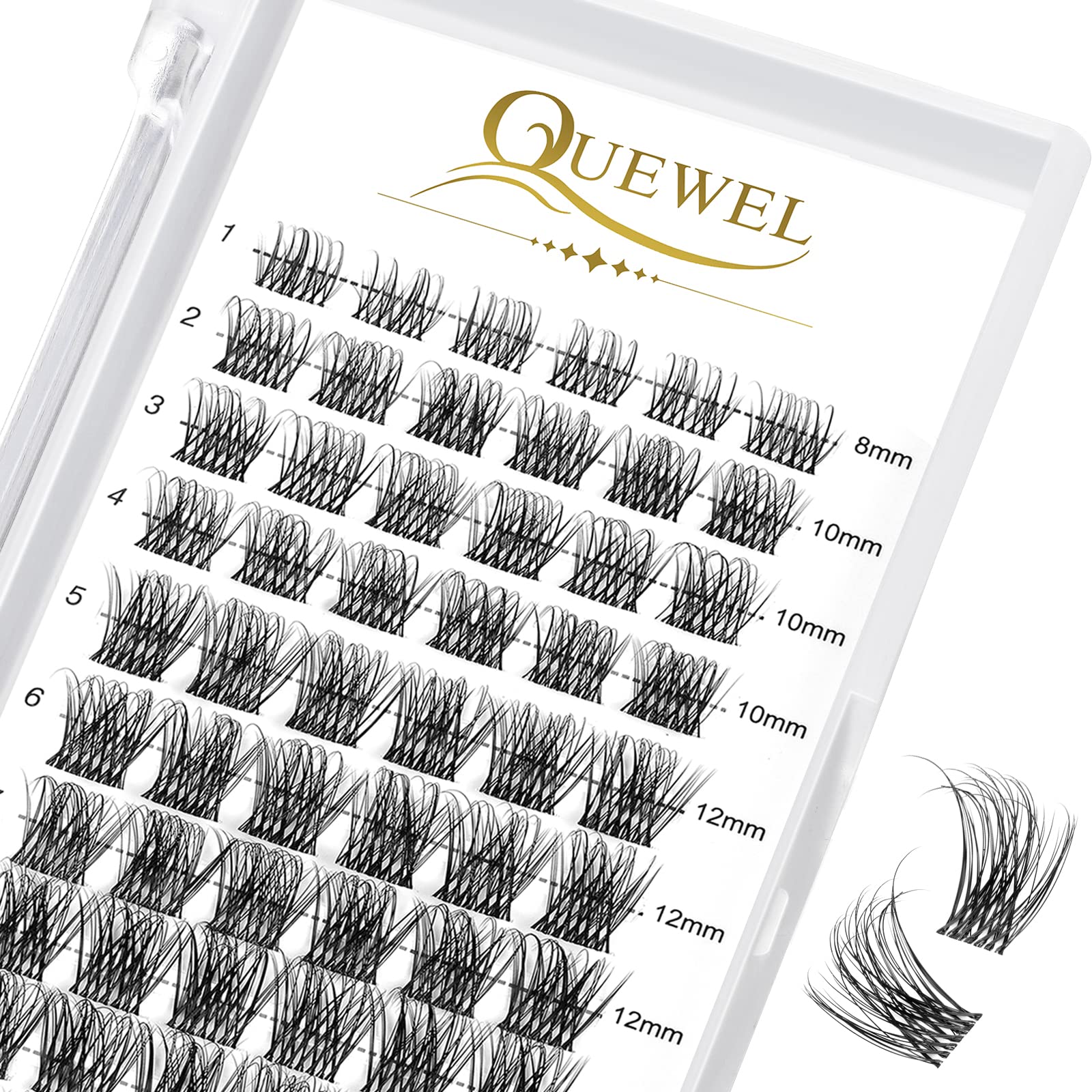 Cluster Lashes QUEWEL 72 Pcs DIY Cluster Eyelash Extension, Soft Individual Eyelashes D Curl Eyelash Clusters MIX8-16mm Length Lightweight For Personal Makeup Use At Home(QU18-D-MIX8-16) — image 1