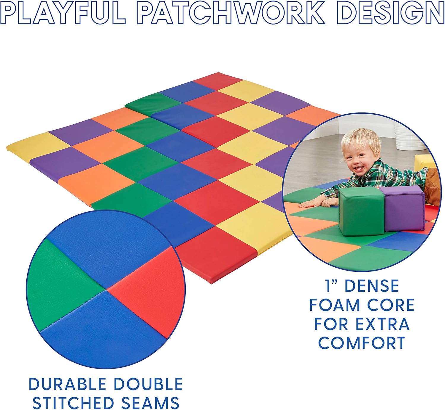 ECR4Kids Softzone Patchwork Toddler Foam Play Mat, 58-Inch Square, Floor Mats For Tummy Time, Colorful Baby Play Mat, Soft Floor Mat for School Or Daycare, Baby Play Mat, Padded Rug, Primary Colors: Industrial & Scientific