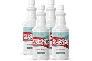 Jermee Isopropyl Alcohol (IPA) 91% Purity - USP/Medical Grade - First Aid Antiseptic, Topical Rubbing Alcohol, Made in The USA, 32 Ounce, 4 Bottles