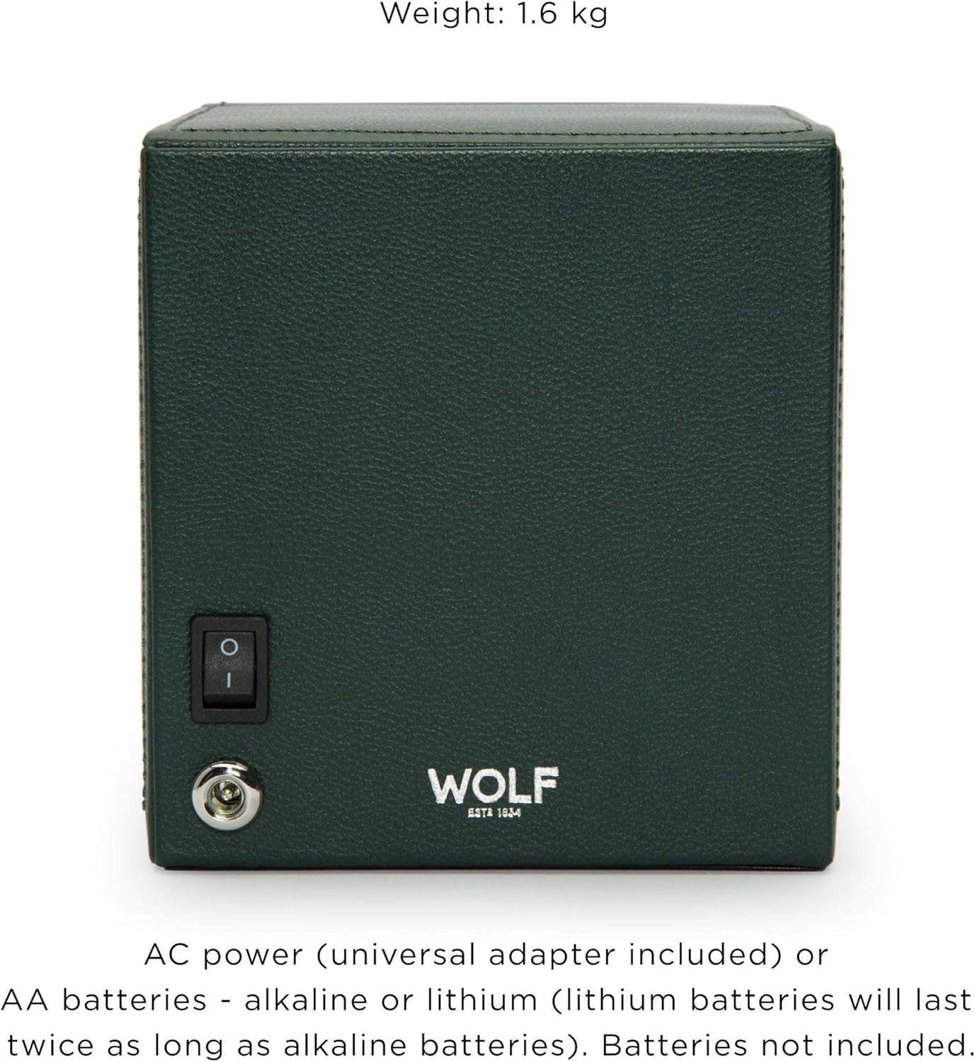 WOLF Cub 461141 Automatic Watch Winder for 1 Watch with Glass Cover Green Saffiano Pebble