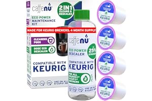 CAFFENU Keurig Compatible Descaling Solution and Keurig Cleaner Pods. Removes Limescale & Cleans Pod Area. Better Tasting & Hotter Coffee. 4 Uses of Descaler & Cleaner.