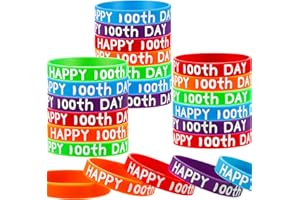 WILLBOND Happy 100th Day of School Silicone Bracelets Colorful Rubber Wristbands Gift for Kindergarten Teacher Student Rewards Classroom Party Supplies Decoration(65)