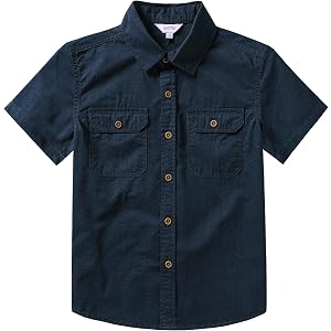 AOTIK Boys Button Down Shirt Short Sleeve Cotton Summer Casual Dress Shirts | Two Pockets, Soft, Collared Kids Button Up, Dre