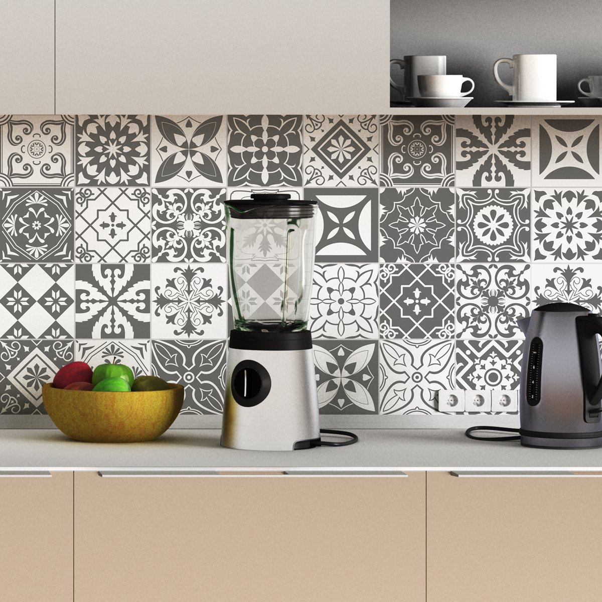 Ambiance Sticker Self-Adhesive Decorative Wall Decal Cement Tile for Bathroom and Kitchen Nuances de Gris Varsovie - Pack of 9 Stickers of 15 x15 cm