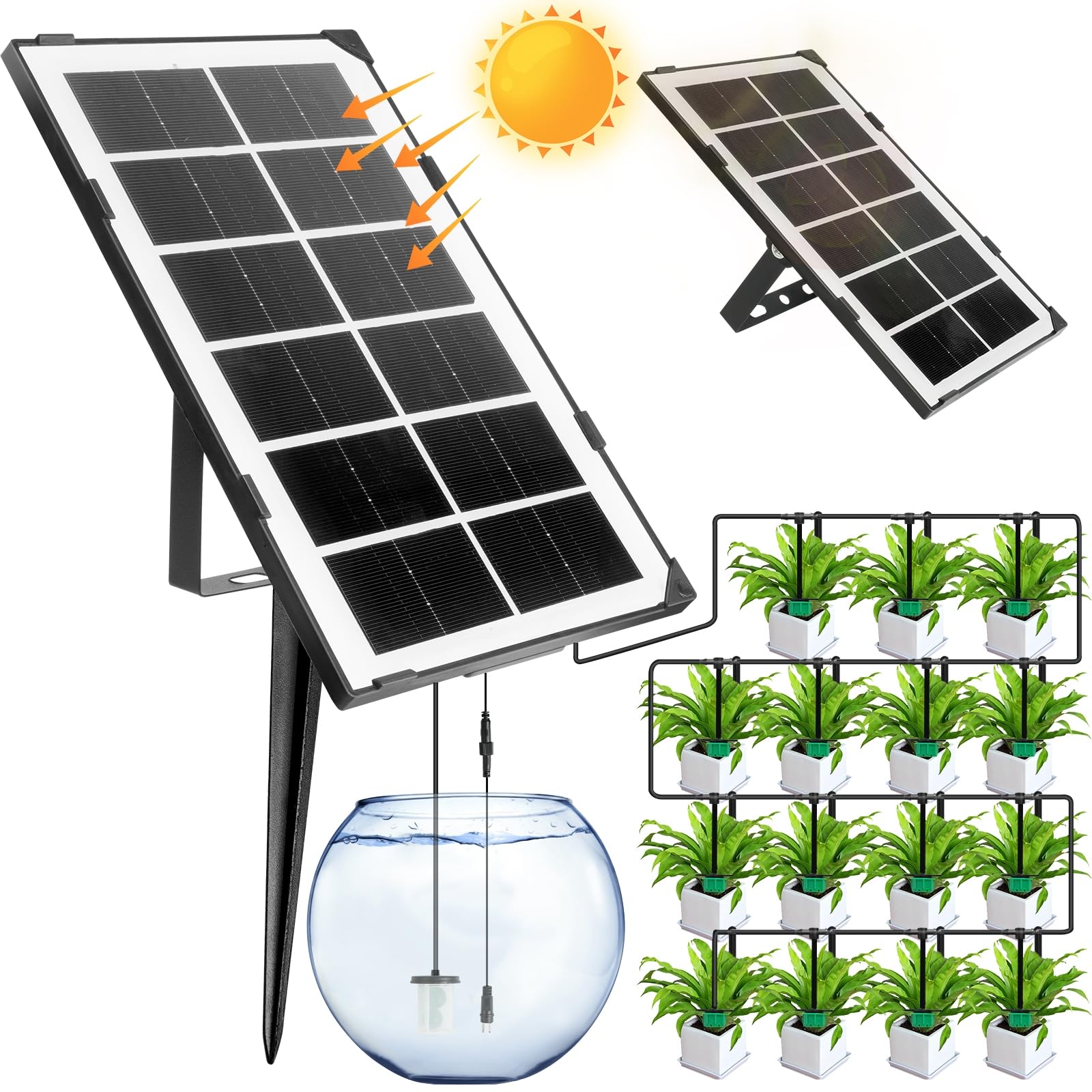 AMFUN Solar Irrigation System, Greenhouse Watering Systems, Automatic Solar Watering System, Solar Drip Irrigation Kit with 15 Drippers, for Outdoor Indoor Potted Plants