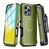 M MYBAT PRO Maverick Series for iPhone 16 Pro Max Case with Belt Clip Holster,[Compatible with Magsafe]&Screen Protector,Anti-Drop,Shockproof,360°Rotating Kickstand,Heavy Duty Protection Army Green