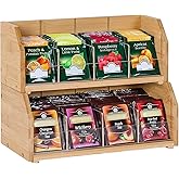 2 Tier Bamboo Tea Bag Organizer, Tea Holder for Tea Bags Organizer Wood Tea Bags Storage Box with Divider Stackable Vertical 