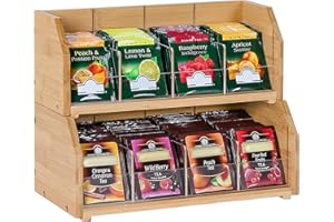 TIOPGHAD 2-Layer Stackable Bamboo Tea Bag Organizer Storage Holder & Rack - Wooden Tea Box Containers - Stand for Countertop or Cabinet