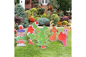 BKHEY 5Pcs Christmas Outdoor Decorations, Christmas Yard Signs with Stakes, Cindy Max Whoville Sign for Xmas Garden Lawn Decor, Christmas Outdoor Decor Holiday Party Supplies (5 Pcs)