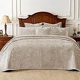 COCOPLOCEUS Quilt Set Oversized King Size 120x128 Luxurious Velvet Bedding Sets with 2 Pillow Shams 20x36 3 Pieces Ultra Soft Quilted Striped Bedspread Coverlet Comforter for All Season,Beige