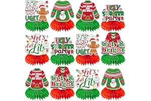 BISWITER 12Pcs Ugly Sweater Party Decorations Honeycomb Centerpieces, Ugly Christmas Sweater Party Decorations Table Centerpieces, 3D Double Side Ugly Sweater Table Decor for Ugly Christmas Sweater Party