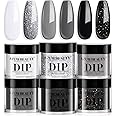 AZUREBEAUTY Dip Powder Nail Basic Set White Black Silver Grey Pure Sparkle 6 Colors All Seasons Dipping Powder Starter Kit French Nail Art Manicure DIY Salon for Women, No Need Nail Lamp Cured