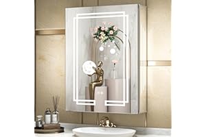 TokeShimi 24" x 32" Bathroom Medicine Cabinet with LED Mirror, Lighted Bathroom Cabinet with 3 Colors Stepless Dimming, CRI 80+, Anti-Fog, Memory Funtion, Wall Mount Make up Mirror with Storage
