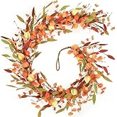 Fall Decor, Fall Garland, 6FT Autumn Eucalyptus Leaves Pumpkin Garlands | Harvest Festival Thanksgiving Christmas Hanging Garlands for Home Wedding Mantle Indoor Window Wall Background Decorations