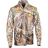 HOT SHOT Men’s Camo Zip Performance Shirt, Midweight Durable Quarter Zip Pullover, Warm Hunting Clothes for Fishing, Camping