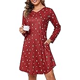 Lovasy Womens Cotton Long Sleeves Nightgowns Christmas Sleepwear V Neck Sleepshirt Nightdress with Pockets S-3XL