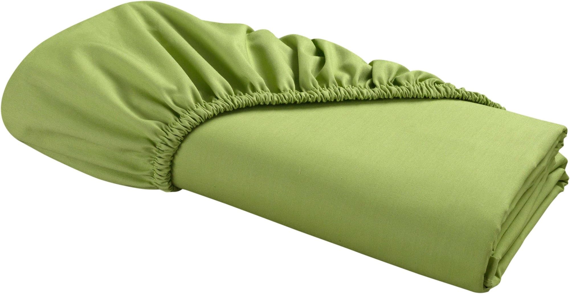 DELANNA Fitted Sheet 100% Cotton Percale Weave Bottom Sheet 60" x 80" Crisp, Comfortable, Breathable, Soft and Durable (Queen, Lime)