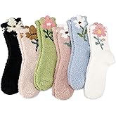 scenicamp 6 Pairs Floral Fuzzy Socks for Women Cute Cozy Plush Sleep Slipper Socks Warm Winter Sock for Christmas Birthday Gift