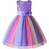 JerrisApparel Flower Girls Sequin Dress Rainbow Tutu Birthday Party Dress Pageant Gown