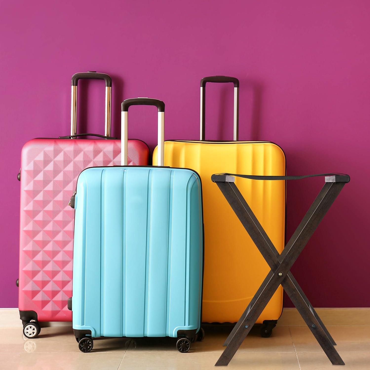 Relaxdays Dark Brown Bamboo Folding Luggage Rack Suitcase Stand, HxWxD