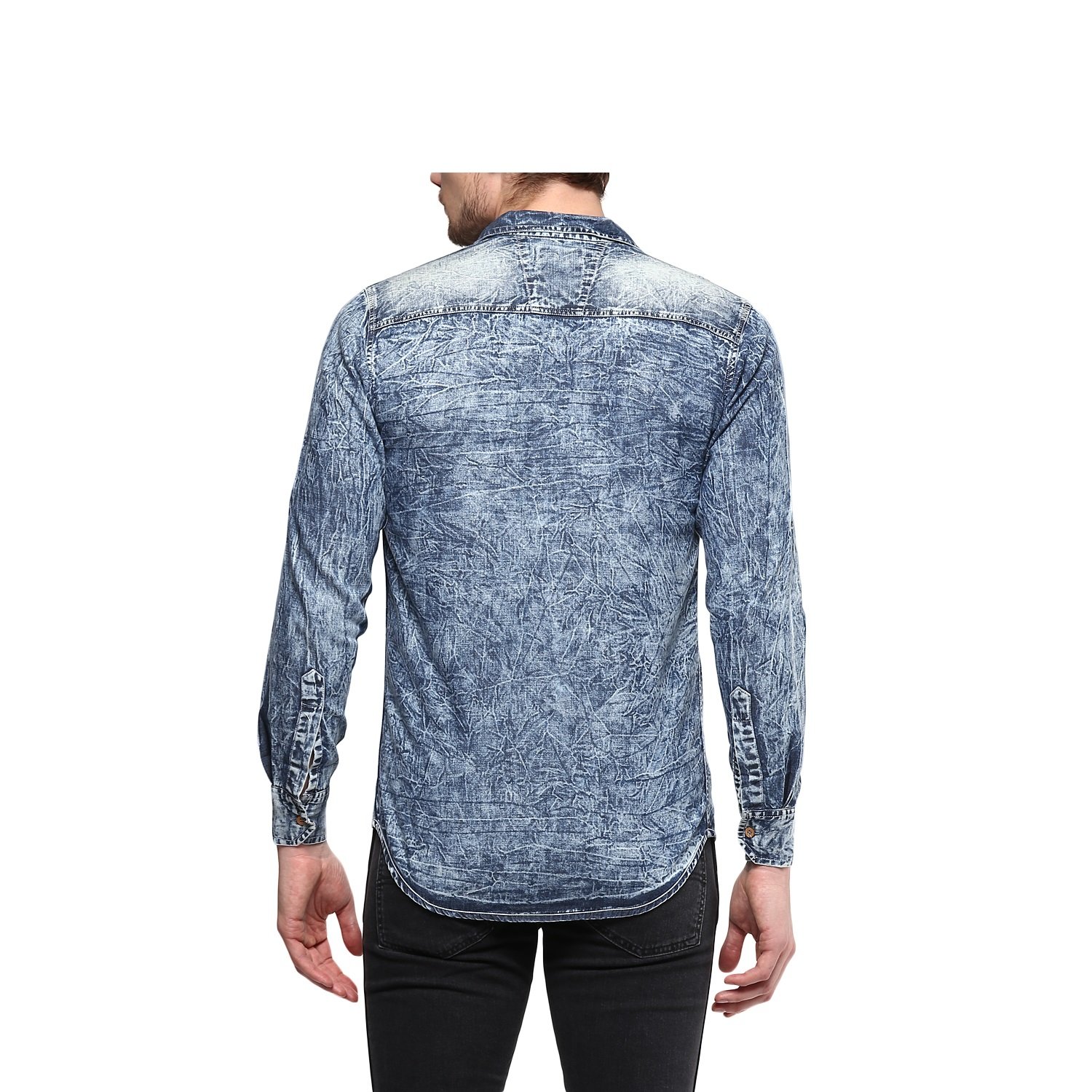 urbano fashion men's grey casual slim fit denim shirt