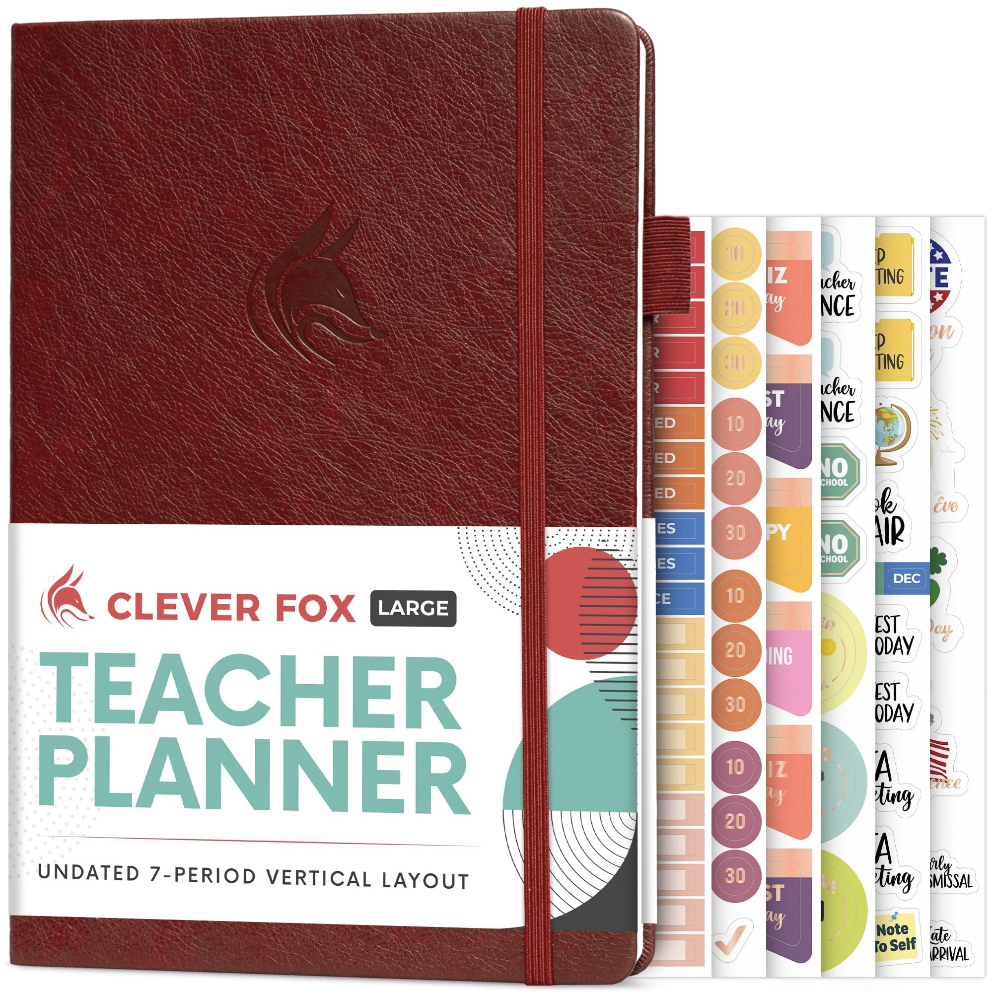 Clever Fox Teacher Planner – School Year Planner with Calendars & Lesson Plans – Teacher Plan Book for Classroom & Homeschool Organization - Undated, 18x25cm, Hardcover (Wine Red)