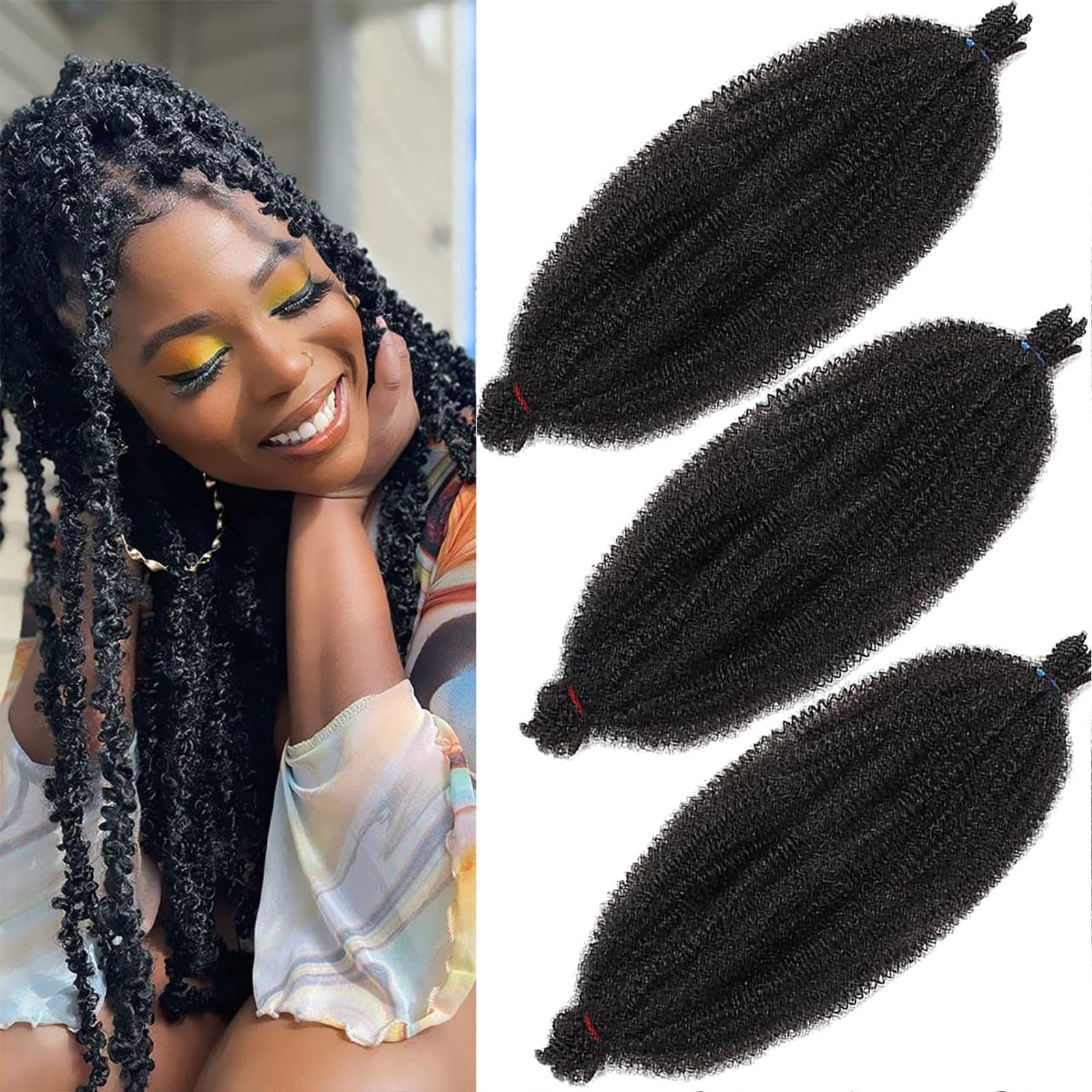 Xtrend 3 Packs 24 Inch Soft Springy Afro Twist Hair Pre-Separated Spring Twist Hair for Faux Locs Natural Black Marley Twist Crochet Braiding Hair Synthetic Hair Extensions for Black Women 1B#… — image 1