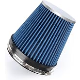 6" 152mm Cold Air Intake Filter Clamp-On Cone Filter Blue | High Flow Intake Inlet Replacement High Performance Washable Filter 7" Tall